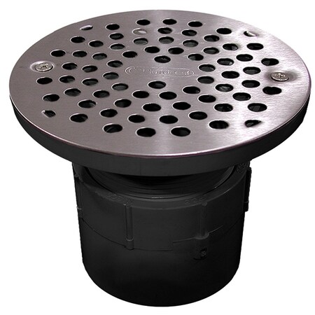 Jones Stephens 3in. PVC Over Pipe Fit Drain Base with 3in. Plastic Spud and 6in. Stainless Steel Strainer D53100